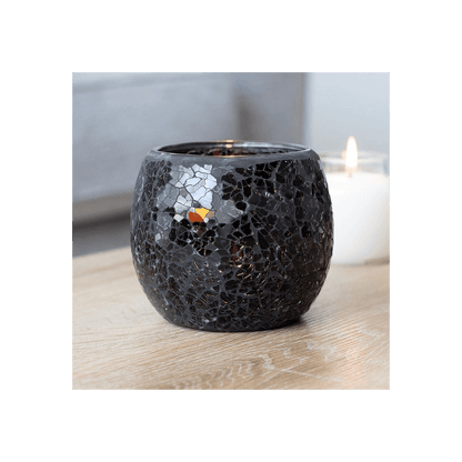 Large Black Crackle Glass Candle Holder - DuvetDay.co.uk