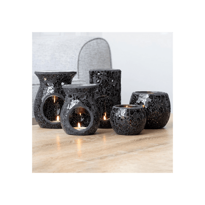 Large Black Crackle Glass Candle Holder - DuvetDay.co.uk
