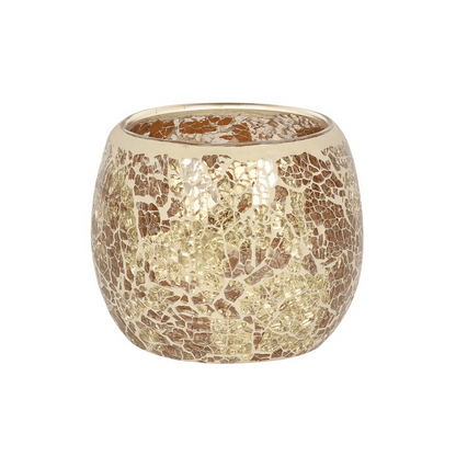 Large Gold Crackle Glass Candle Holder - DuvetDay.co.uk
