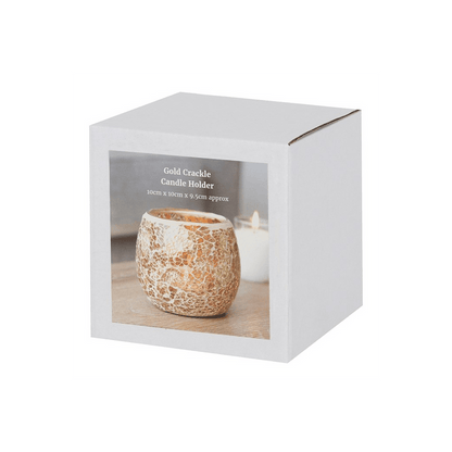 Large Gold Crackle Glass Candle Holder - DuvetDay.co.uk