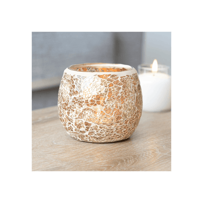 Large Gold Crackle Glass Candle Holder - DuvetDay.co.uk
