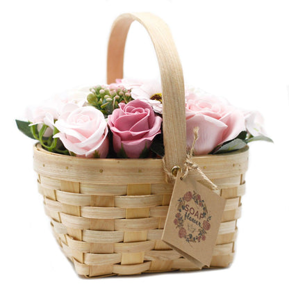 Large Pink Bouquet in Wicker Basket - DuvetDay.co.uk
