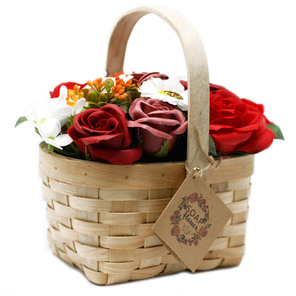 Large Red Bouquet in Wicker Basket - DuvetDay.co.uk