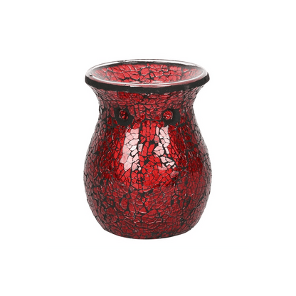 Large Red Crackle Glass Oil Burner - DuvetDay.co.uk