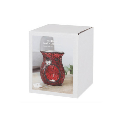 Large Red Crackle Glass Oil Burner - DuvetDay.co.uk