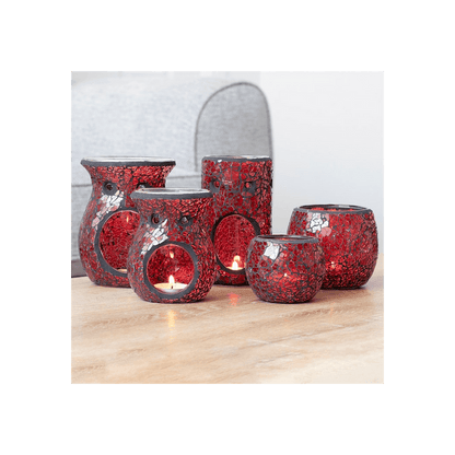 Large Red Crackle Glass Oil Burner - DuvetDay.co.uk