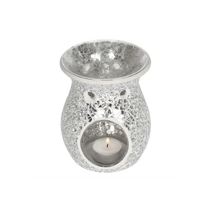 Large Silver Crackle Oil Burner - DuvetDay.co.uk