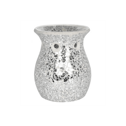 Large Silver Crackle Oil Burner - DuvetDay.co.uk