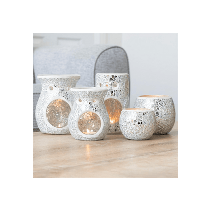 Large Silver Crackle Oil Burner - DuvetDay.co.uk