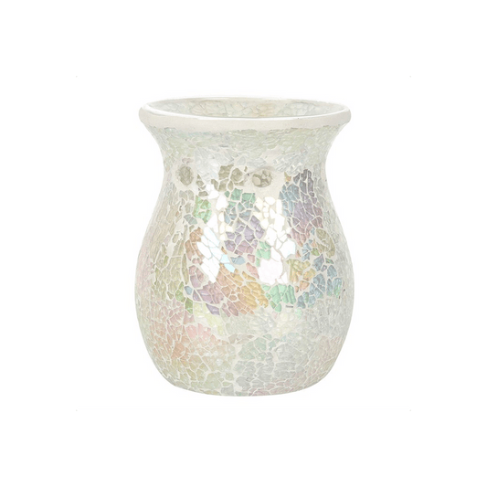 Large White Iridescent Crackle Oil Burner - DuvetDay.co.uk