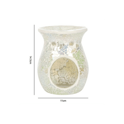 Large White Iridescent Crackle Oil Burner - DuvetDay.co.uk
