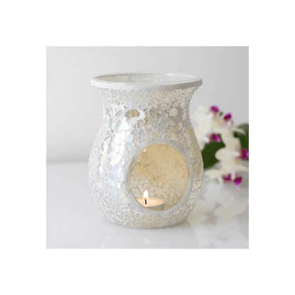 Large White Iridescent Crackle Oil Burner - DuvetDay.co.uk