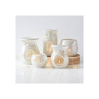 Large White Iridescent Crackle Oil Burner - DuvetDay.co.uk