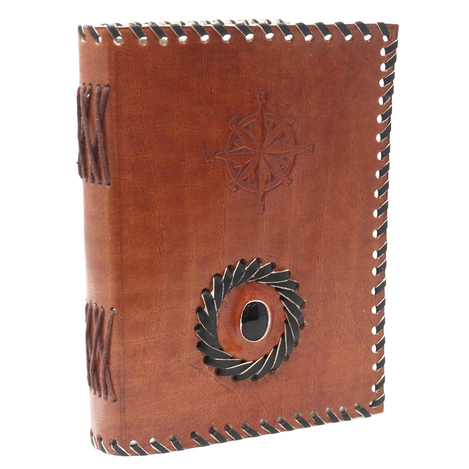 Leather Black onyx & Compas Notebook (7x5") - DuvetDay.co.uk