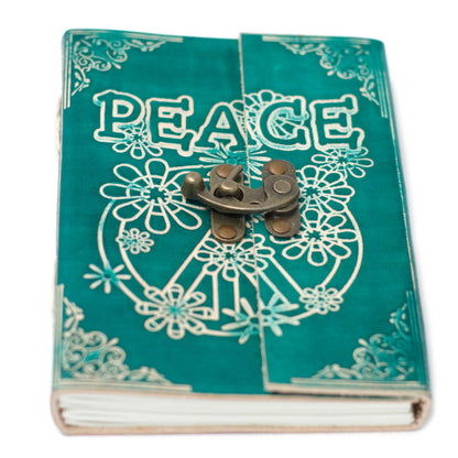 Leather Green Peace with Lock Notebook (7x5") - DuvetDay.co.uk