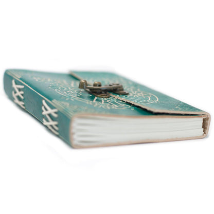 Leather Green Peace with Lock Notebook (7x5") - DuvetDay.co.uk