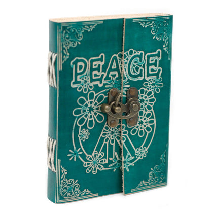 Leather Green Peace with Lock Notebook (7x5") - DuvetDay.co.uk