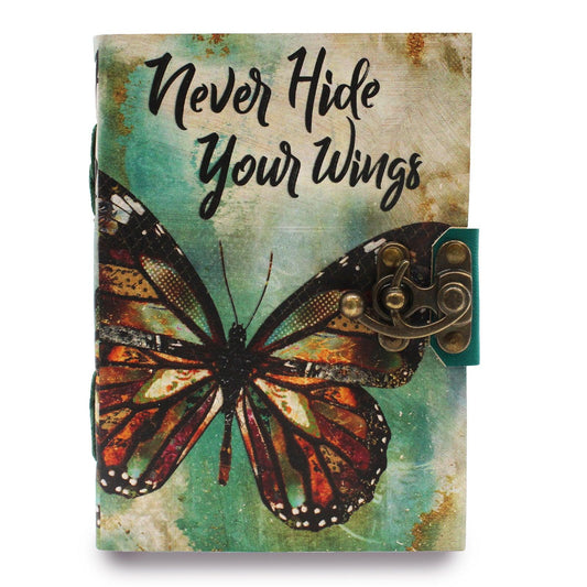 Leather "Never Hide Your Wings" Deckle-edge Notebook (7x5")