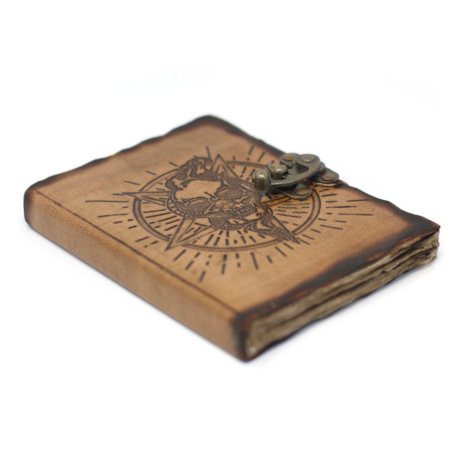 Leather Pentagon & Skull with Burns Detail Notebook (7x5") - DuvetDay.co.uk