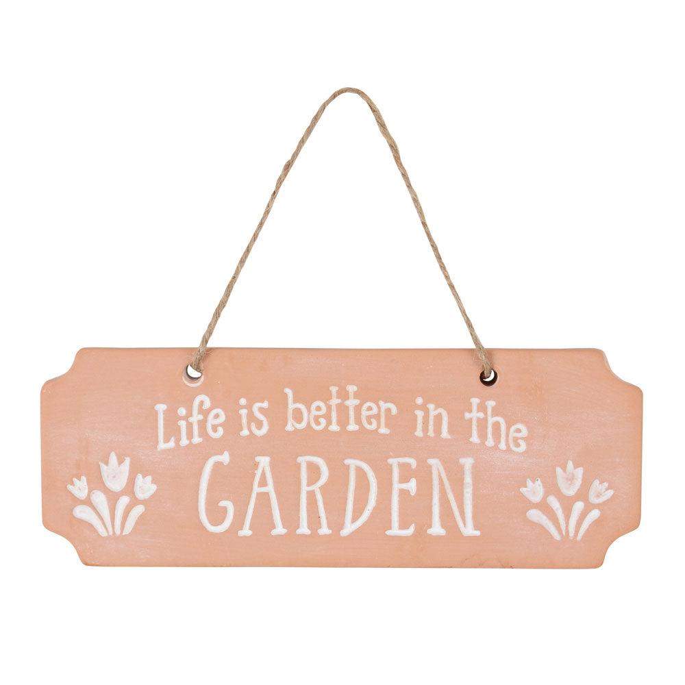 Life Is Better In The Garden Terracotta Hanging Sign - DuvetDay.co.uk