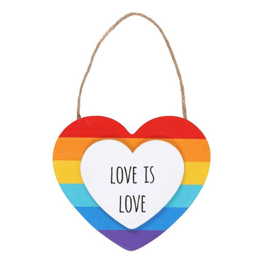 Love Is Love Hanging Rainbow Heart Sign - DuvetDay.co.uk