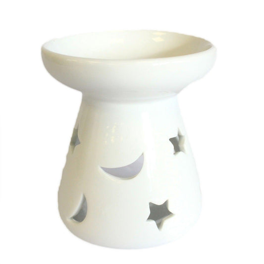 Lrg Classic White Oil Burner - Moon & Star - DuvetDay.co.uk