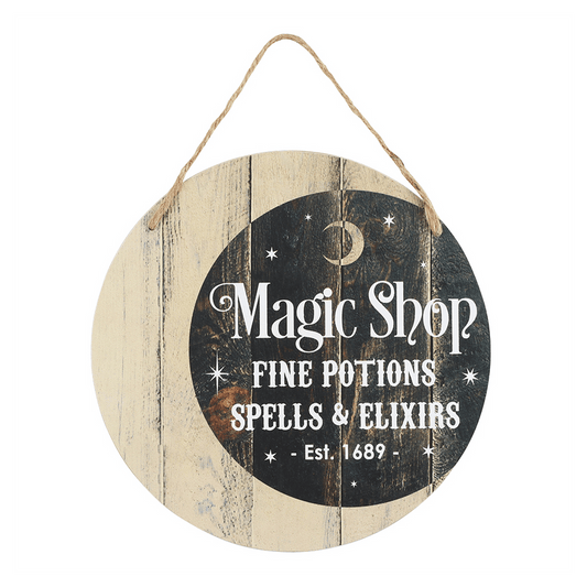 Magic Shop Round Hanging MDF Sign - DuvetDay.co.uk