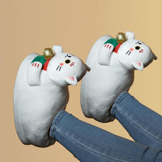Maneki Neko Lucky Cat Slippers (One Size) - DuvetDay.co.uk