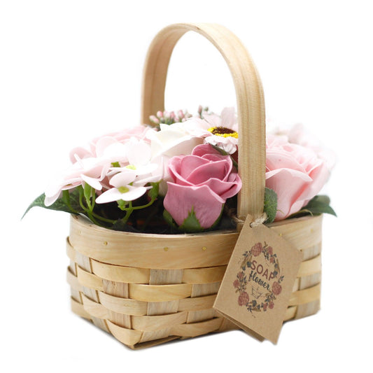 Medium Pink Bouquet in Wicker Basket - DuvetDay.co.uk