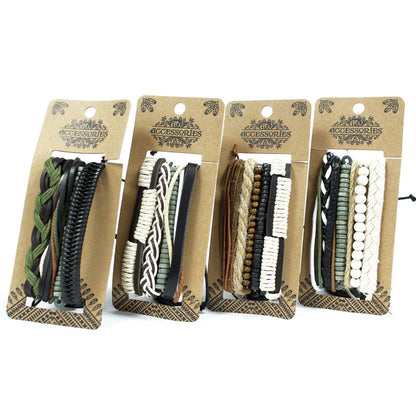 Mens Bracelet Sets - Green & Natural (asst) - DuvetDay.co.uk