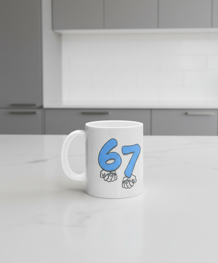 Funny 6 7 Meme Mug with Hands 10oz Cup Trending italian brain rot meme mug