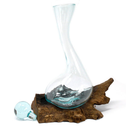 Molten Glass on Wood Wine Decanter - DuvetDay.co.uk
