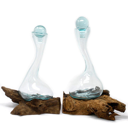 Molten Glass on Wood Wine Decanter - DuvetDay.co.uk