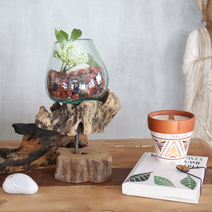 Molten Glass on Wood with Stand - Large Bowl - DuvetDay.co.uk