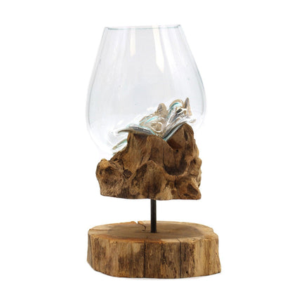 Molten Glass on Wood with Stand - Large Bowl - DuvetDay.co.uk