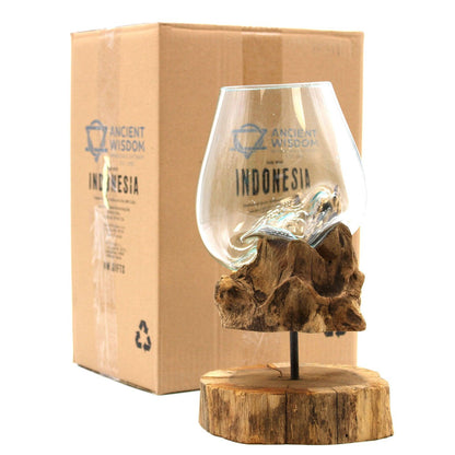 Molten Glass on Wood with Stand - Large Bowl - DuvetDay.co.uk