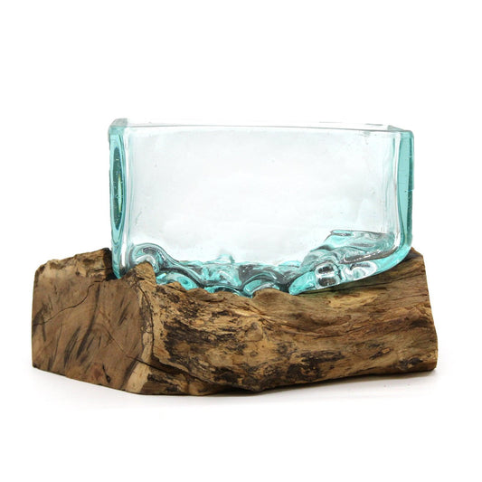 Molten Glass Tank on Wood with Stand - Medium Bowl