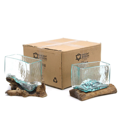 Molten Glass Tank on Wood with Stand - Medium Bowl - DuvetDay.co.uk