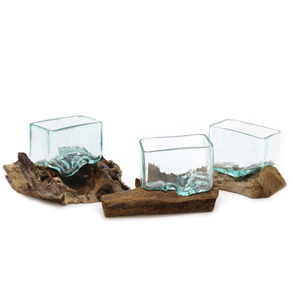 Molten Glass Tank on Wood with Stand - Small Bowl - DuvetDay.co.uk