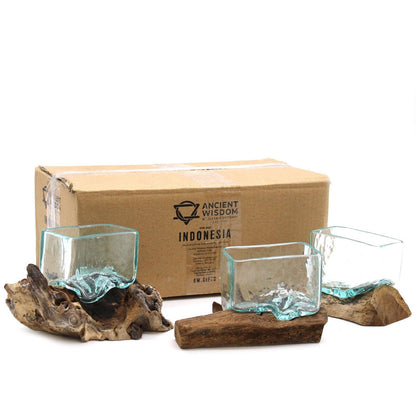 Molten Glass Tank on Wood with Stand - Small Bowl - DuvetDay.co.uk