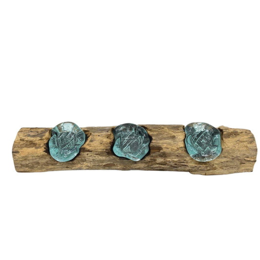 Molton Glass Flat Triple Candle Holder on Wood - DuvetDay.co.uk