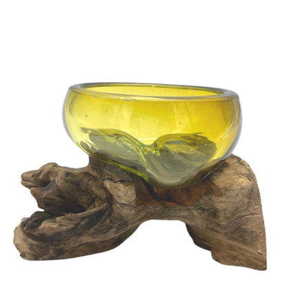 Molton Glass Mini Amber Bowl on Wood - DuvetDay.co.uk