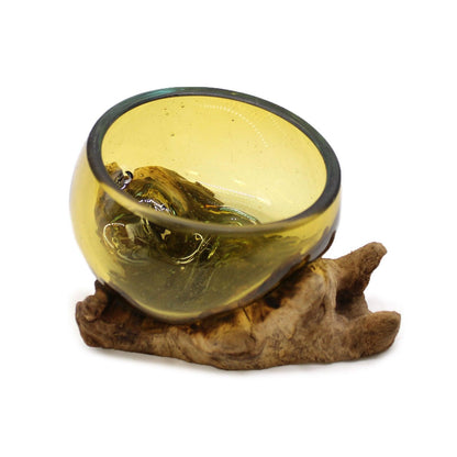 Molton Glass Mini Amber Bowl on Wood - DuvetDay.co.uk
