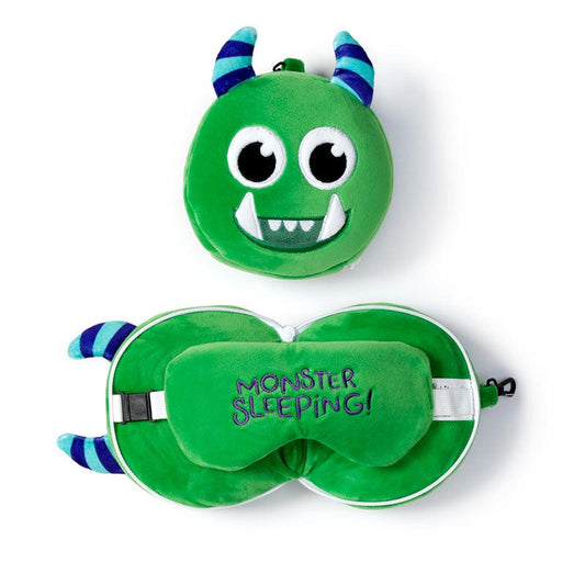 Monstarz Monster Green Relaxeazzz Plush Round Travel Pillow & Eye Mask Set