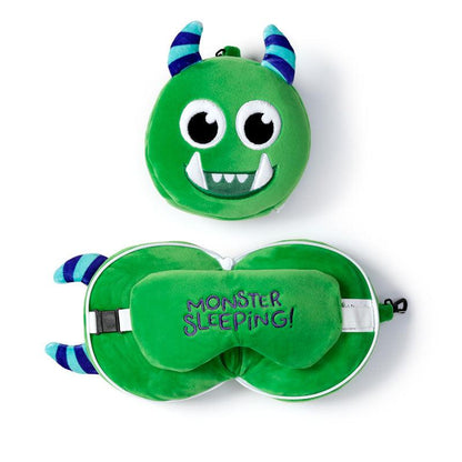 Monstarz Monster Green Relaxeazzz Plush Round Travel Pillow & Eye Mask Set - DuvetDay.co.uk