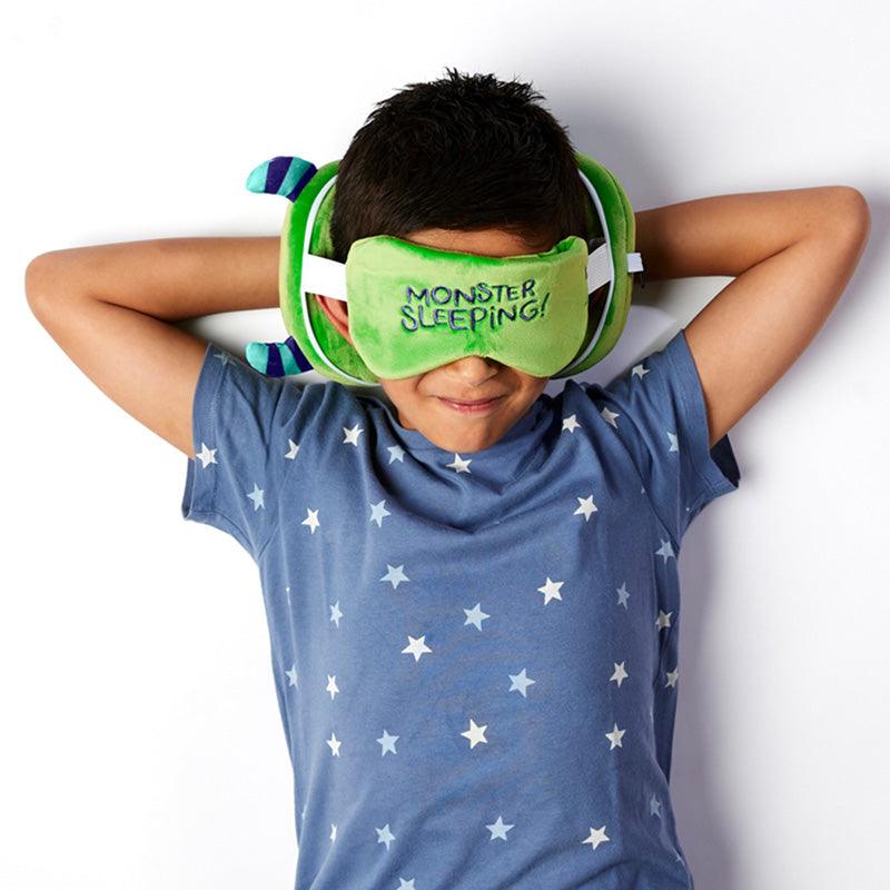 Monstarz Monster Green Relaxeazzz Plush Round Travel Pillow & Eye Mask Set - DuvetDay.co.uk