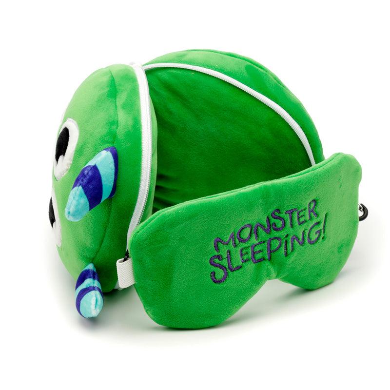 Monstarz Monster Green Relaxeazzz Plush Round Travel Pillow & Eye Mask Set - DuvetDay.co.uk