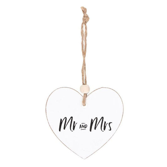 Mr and Mrs Hanging Heart Sentiment Sign - DuvetDay.co.uk