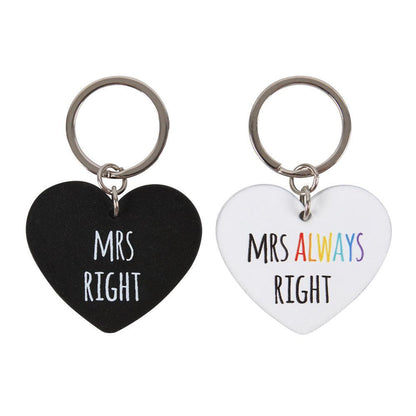 Mrs and Mrs Right Keyring Set - DuvetDay.co.uk