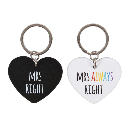 Mrs and Mrs Right Keyring Set - DuvetDay.co.uk